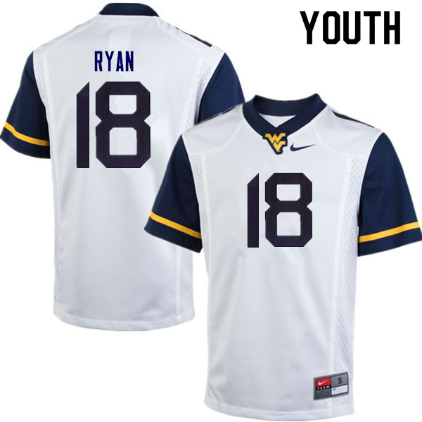 Youth #18 Sean Ryan West Virginia Mountaineers College Football Jerseys Sale-White - Click Image to Close